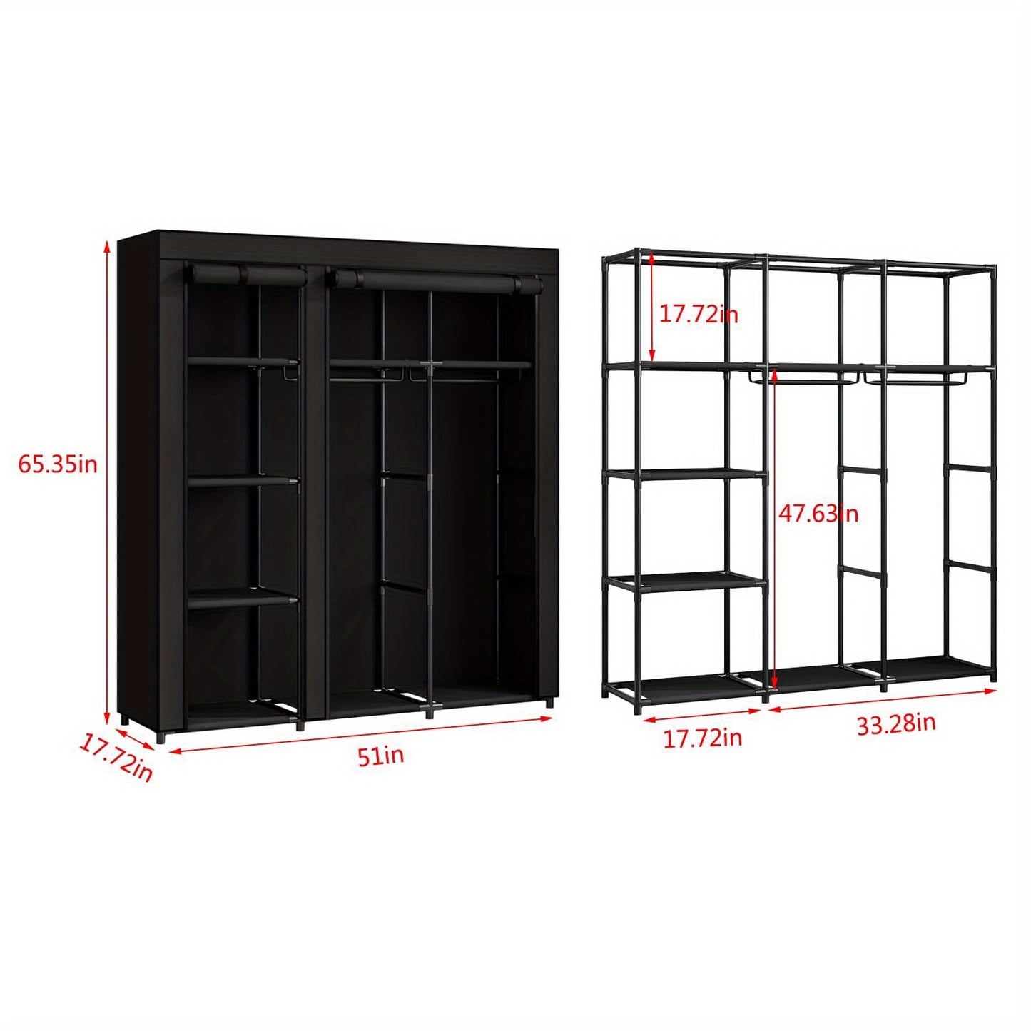 Portable Wardrobe Closet Storage Organizer with Metal Hanging Rack
