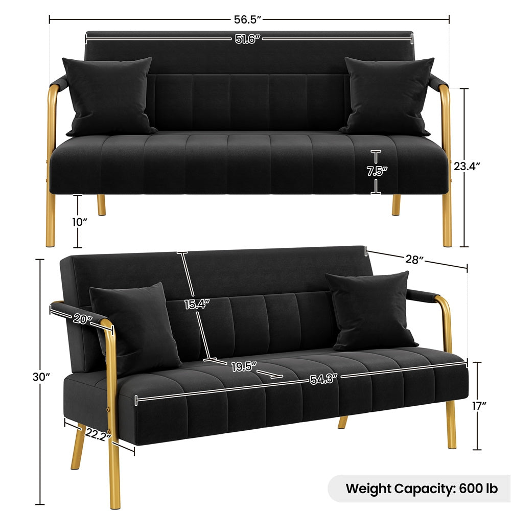 Velvet Fabric Loveseat Sofa with Metal Arms and Legs