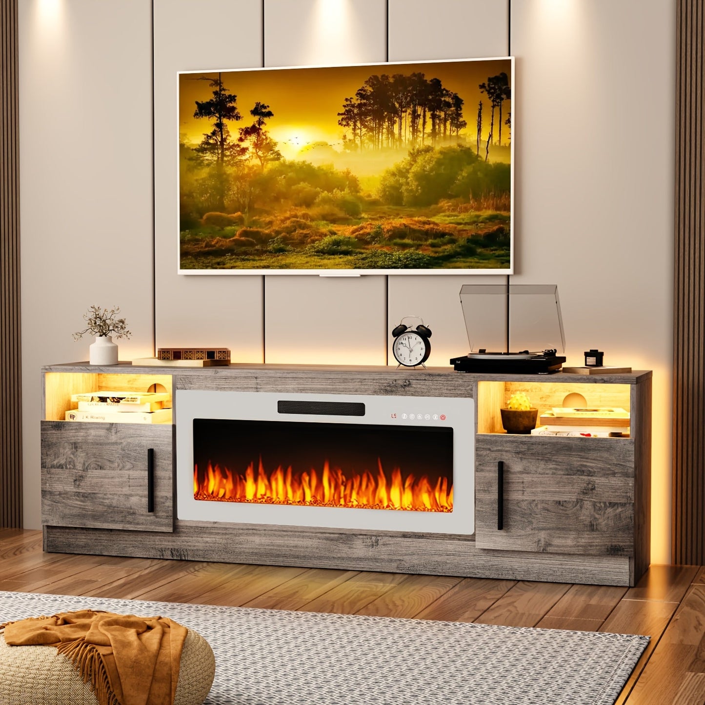 Fireplace TV Stand with 36-Inch Fireplace and LED Lights