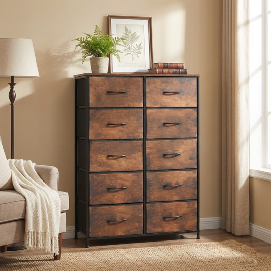 10-Drawer Storage Cabinet with Wood Tabletop