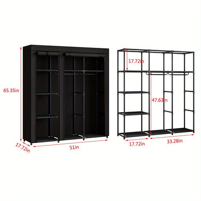 Portable Wardrobe Closet Storage Organizer with Metal Hanging Rack