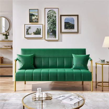 Velvet Fabric Loveseat Sofa with Metal Arms and Legs