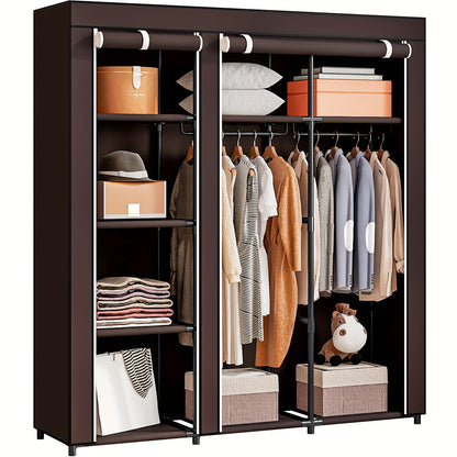 Portable Wardrobe Closet Storage Organizer with Metal Hanging Rack