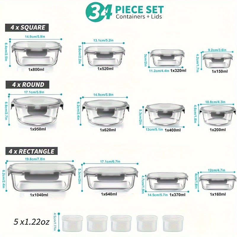 34-Piece Glass Food Storage Container Set with Lids