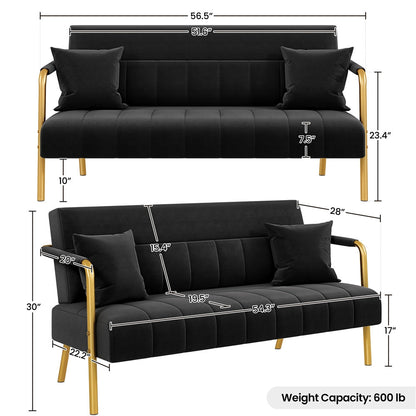 Velvet Fabric Loveseat Sofa with Metal Arms and Legs
