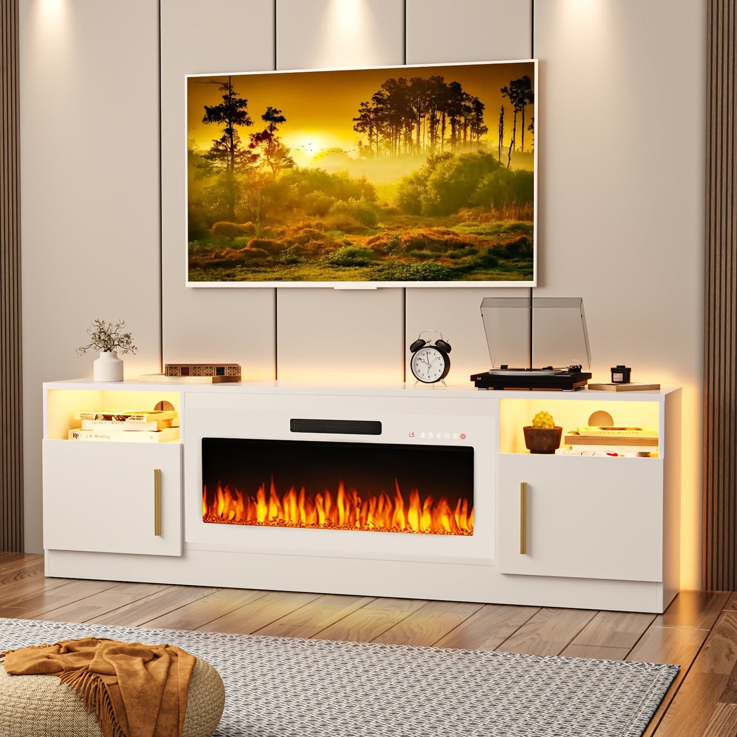Fireplace TV Stand with 36-Inch Fireplace and LED Lights