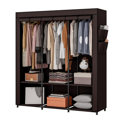 Portable Wardrobe Closet Storage Organizer with Metal Hanging Rack