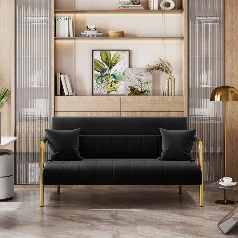 Velvet Fabric Loveseat Sofa with Metal Arms and Legs