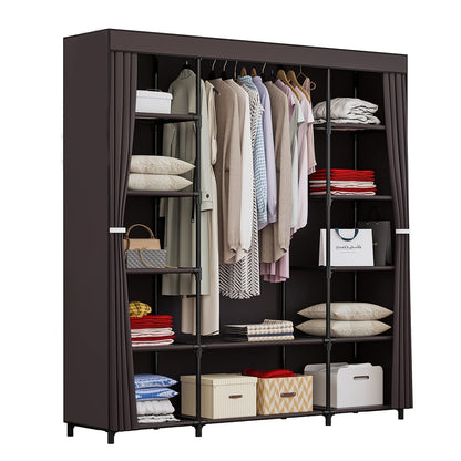 Portable Wardrobe Closet Storage Organizer with Metal Hanging Rack