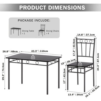 5-Piece Modern Compact Dining Table Set with 4 Chairs