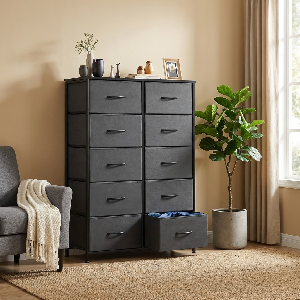 10-Drawer Storage Cabinet with Wood Tabletop