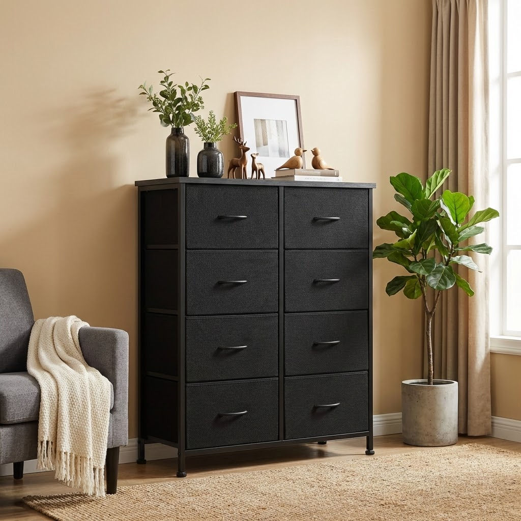 10-Drawer Storage Cabinet with Wood Tabletop