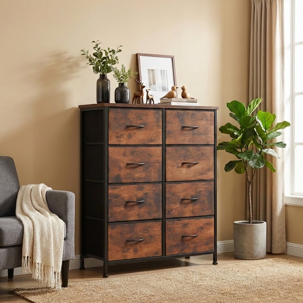 10-Drawer Storage Cabinet with Wood Tabletop